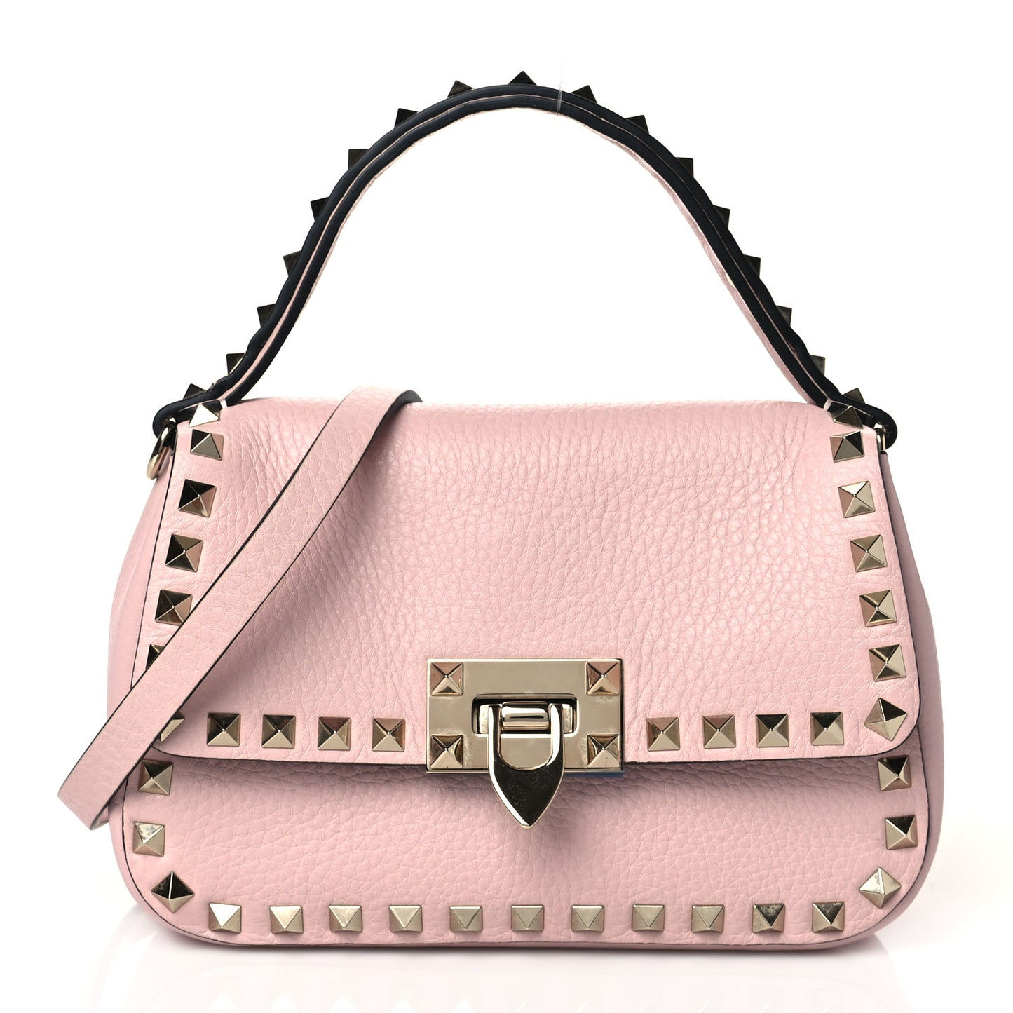 Grainy Calfskin Small Rockstud Top Handle Bag Rose Quartz