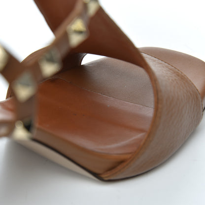 Valentino Garavani Grained Calfskin Rockstud Ankle Strap 5/105mm Sandals 38.5 Tobacco 15 of 16