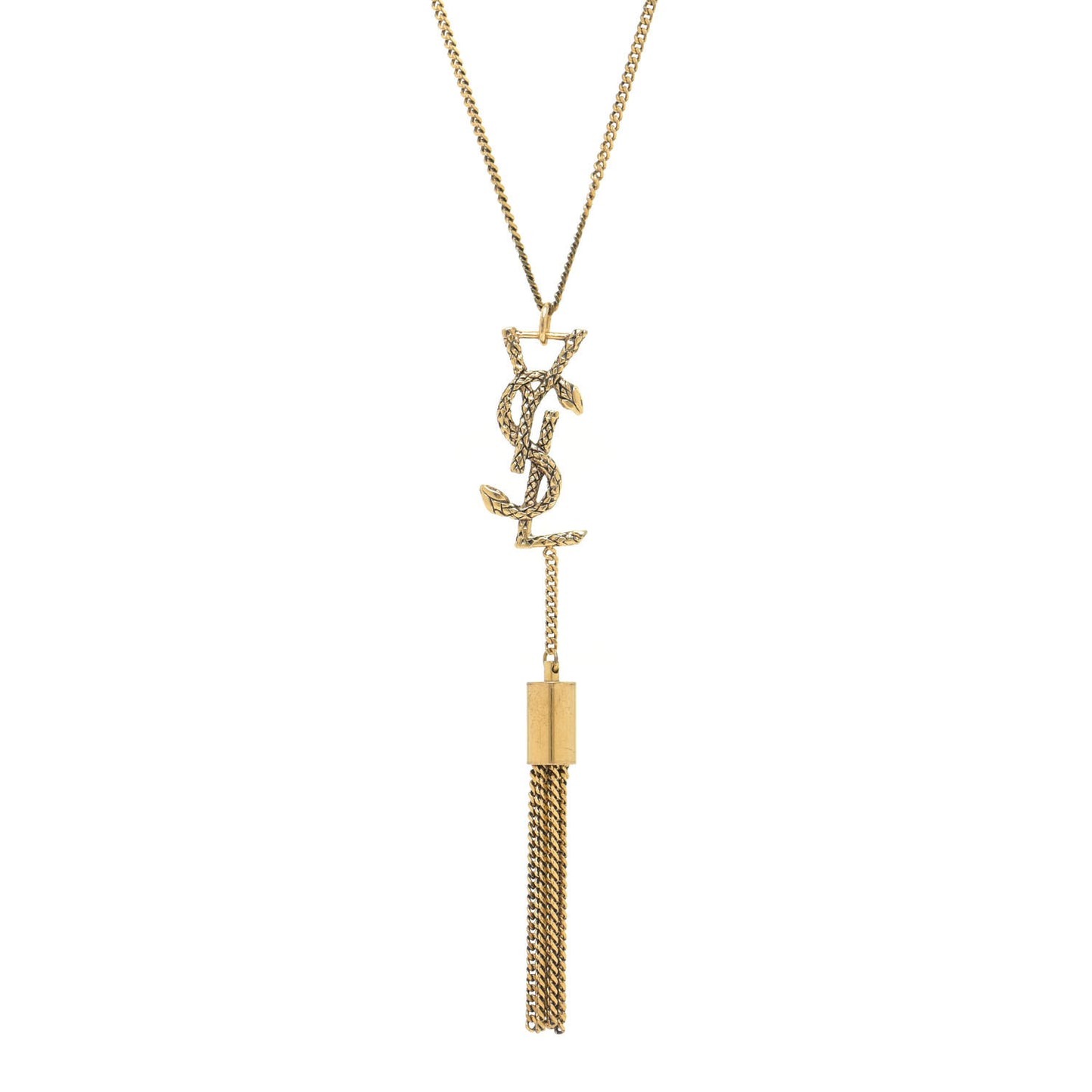 Brass Snake Monogram Tassel Necklace Gold