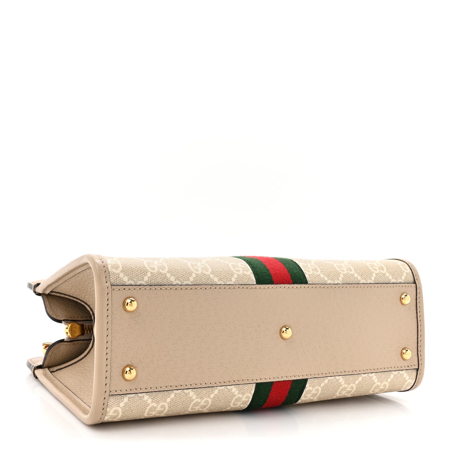 GG Supreme Monogram Textured Dollar Calfskin Web Small Ophidia Slip Handle Tote Beige Mystic White Oatmeal