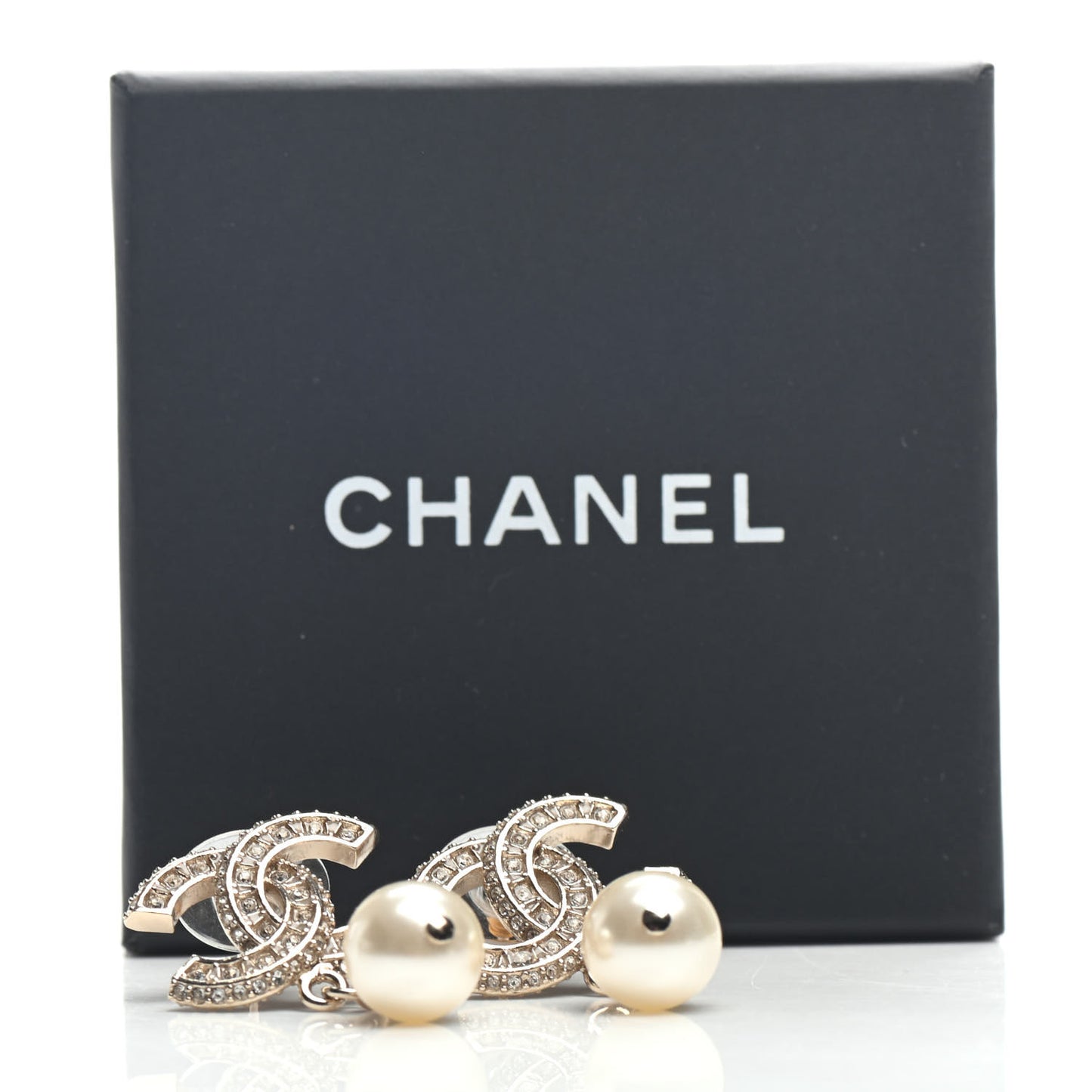 Crystal Pearl CC Drop Earrings Gold