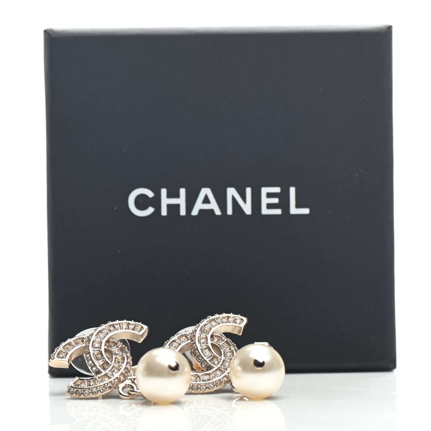 Chanel Crystal Pearl CC Drop Earrings Gold 5 of 5