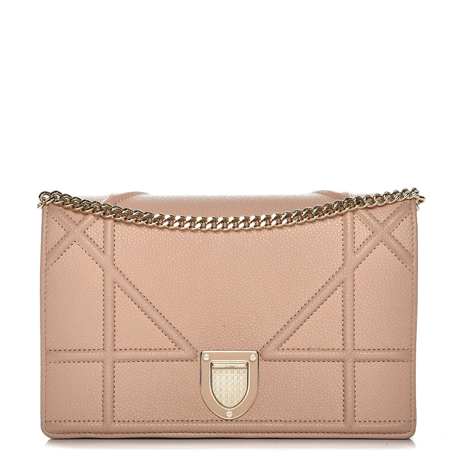 Christian Dior Grained Calfskin Diorama Wallet on Chain Pouch Nude 1 of 9