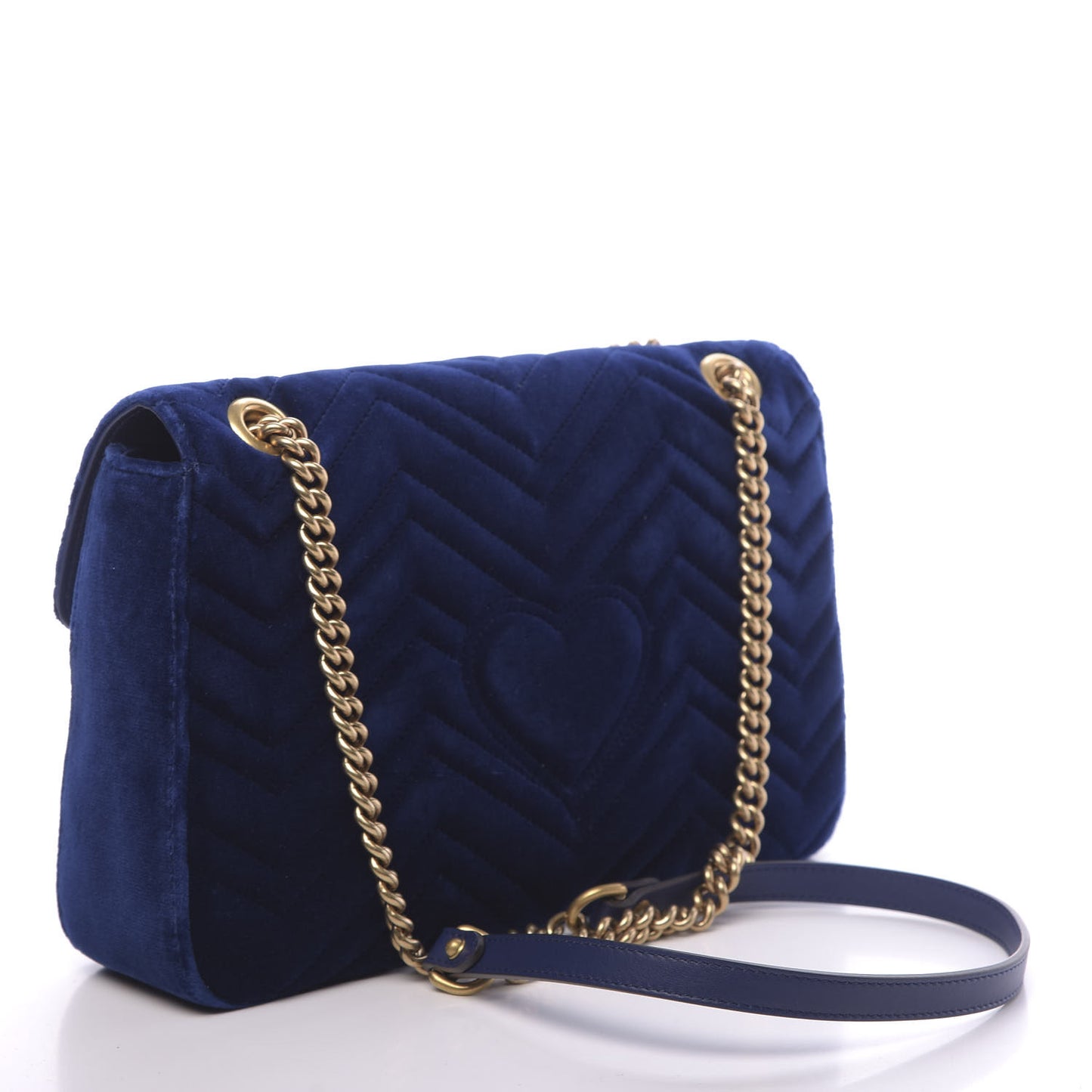 Velvet Matelasse Modern Embroidered Medium GG Marmont Shoulder Bag Cobalt