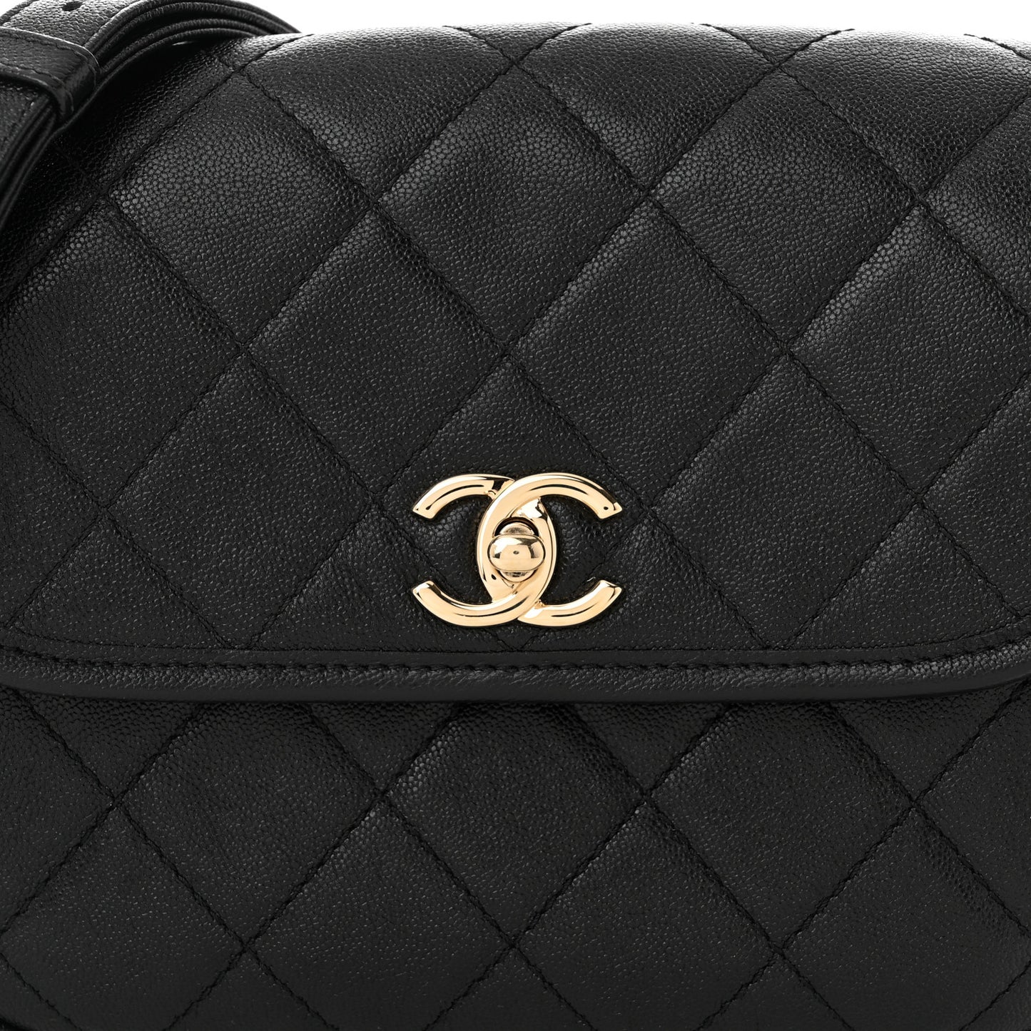 Caviar Quilted Round Messenger Flap Black
