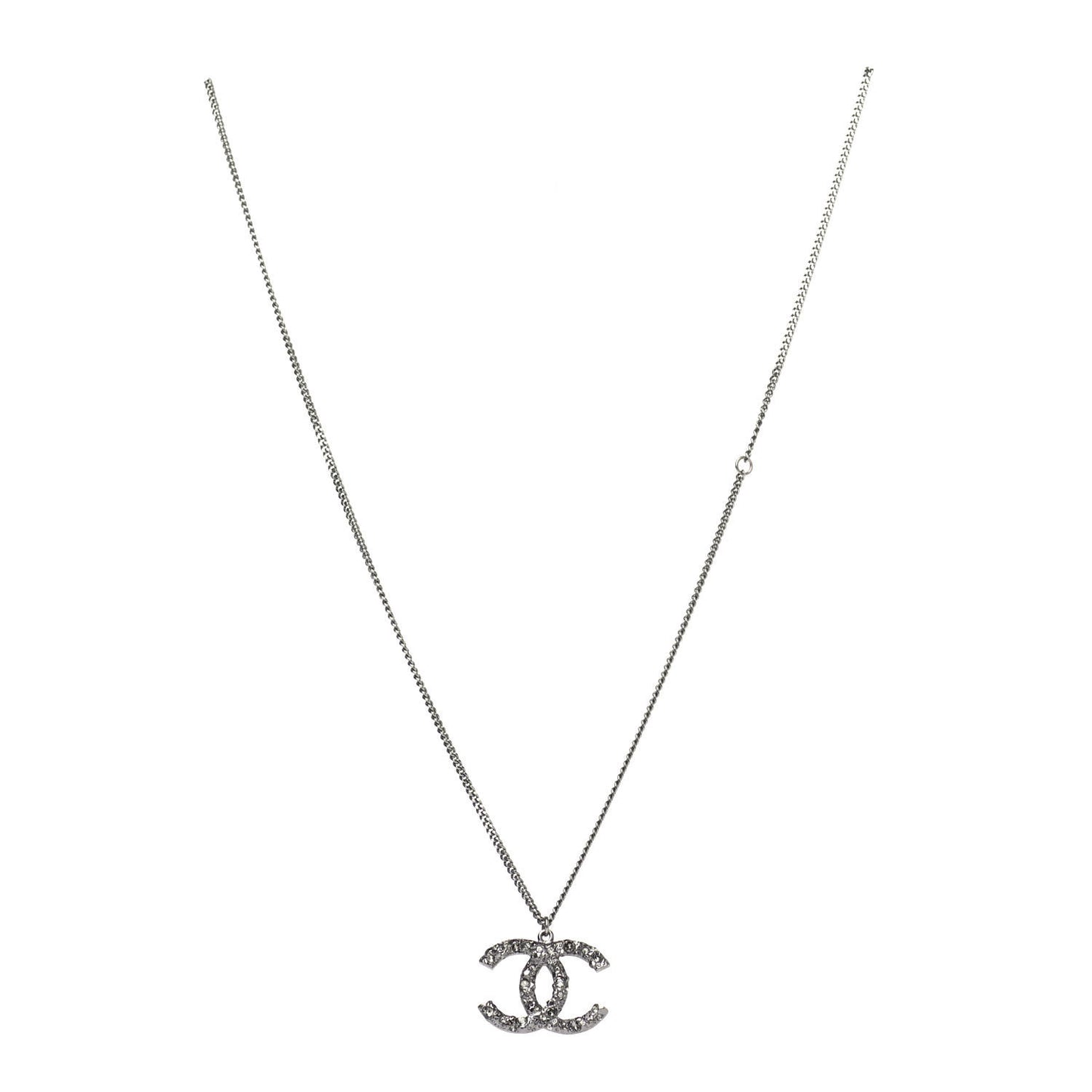 Crystal CC Pendant Necklace Silver