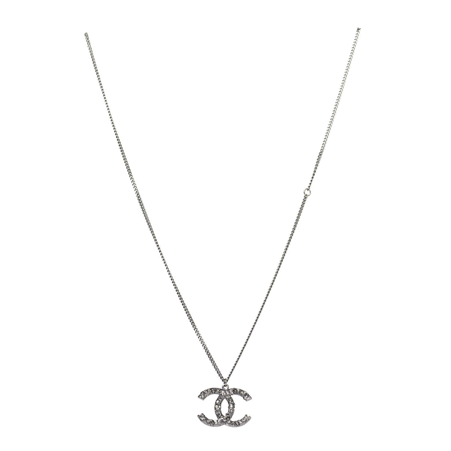 Chanel Crystal CC Pendant Necklace Silver 1 of 5