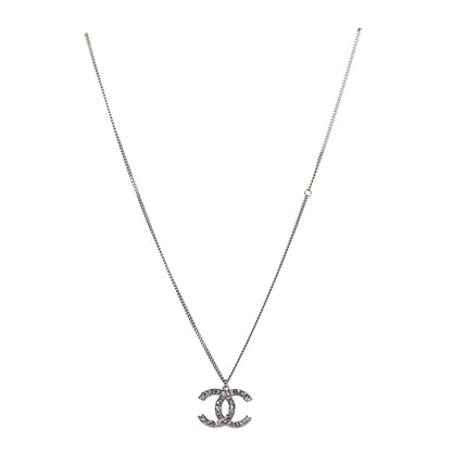 Chanel Crystal CC Pendant Necklace Silver 1 of 5