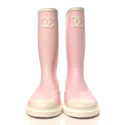 Chanel Caoutchouk CC High Boots 40 Light Pink White 3 of 9