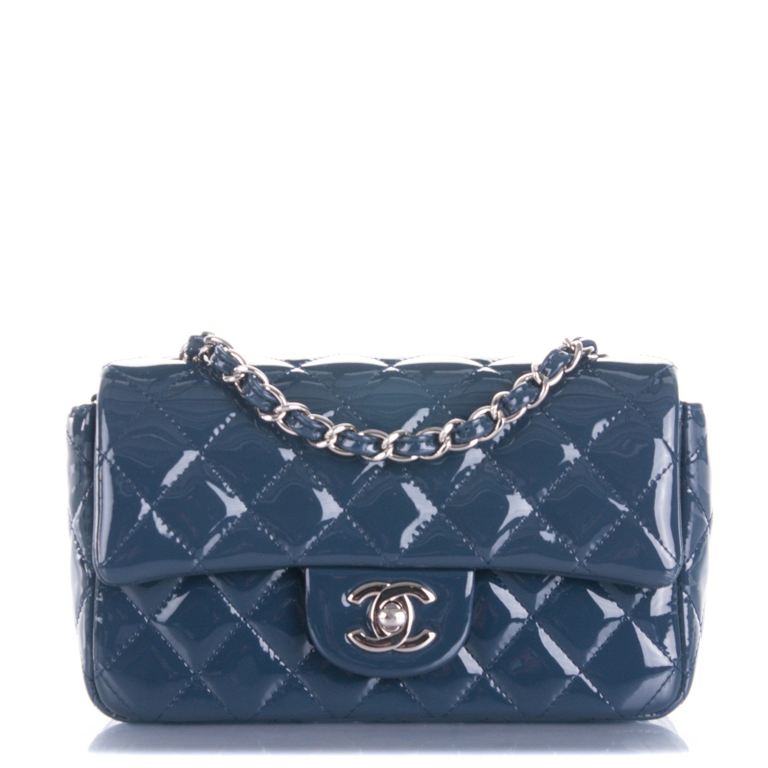 Chanel Patent Calfskin Quilted Mini Rectangular Flap Blue 1 of 8