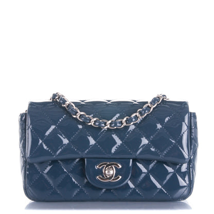 Chanel Patent Calfskin Quilted Mini Rectangular Flap Blue 1 of 8