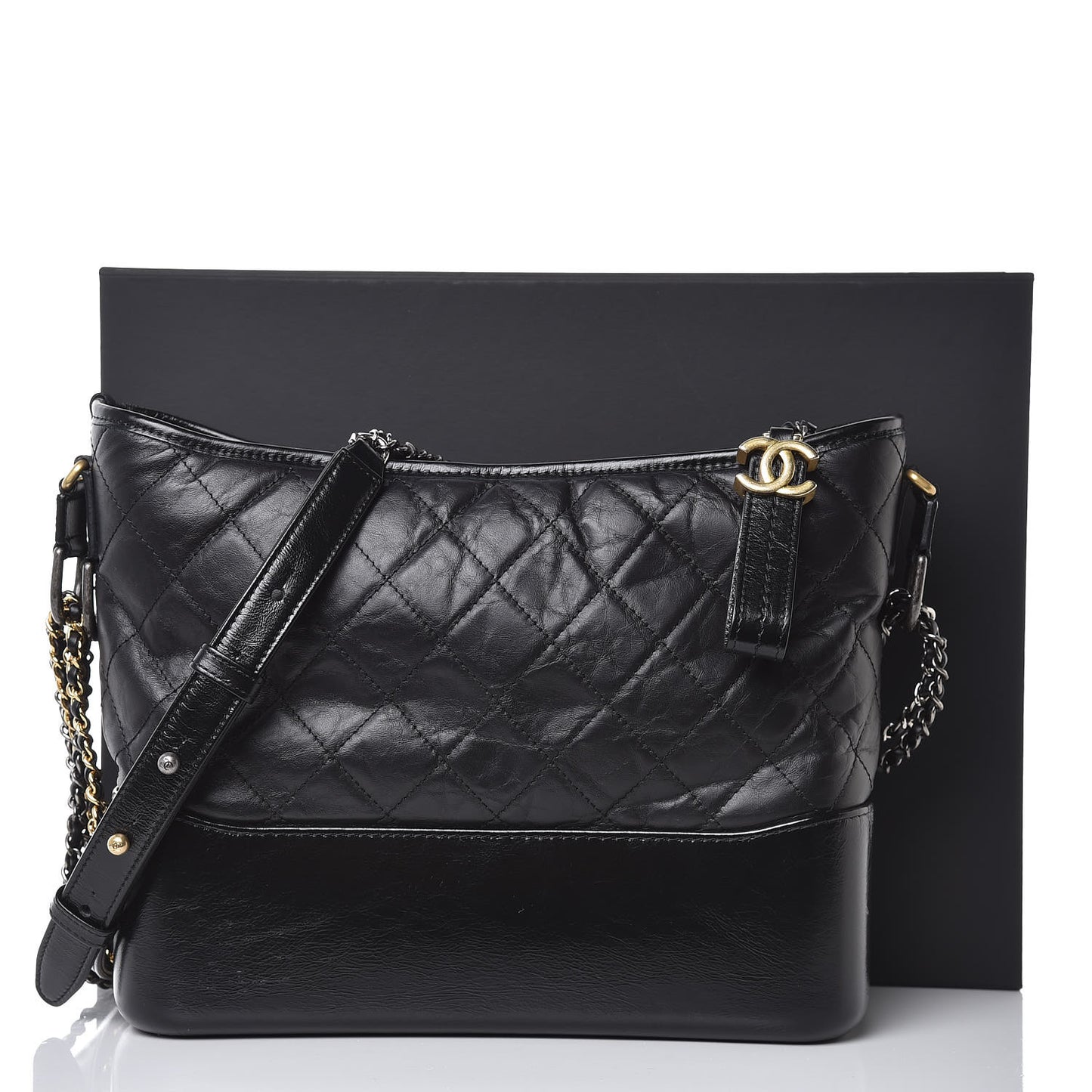 Aged Calfskin Quilted Medium Gabrielle Hobo Black