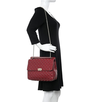 Valentino Garavani Lambskin Large Rockstud Spike Shoulder Bag Red 2 of 15