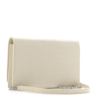 Saint Laurent Calfskin Crocodile Embossed Kate Monogram Tassel Chain Wallet Crema Soft 3 of 12