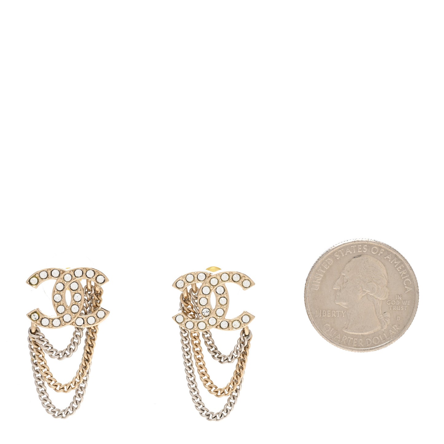 Crystal Chain CC Earrings Gold