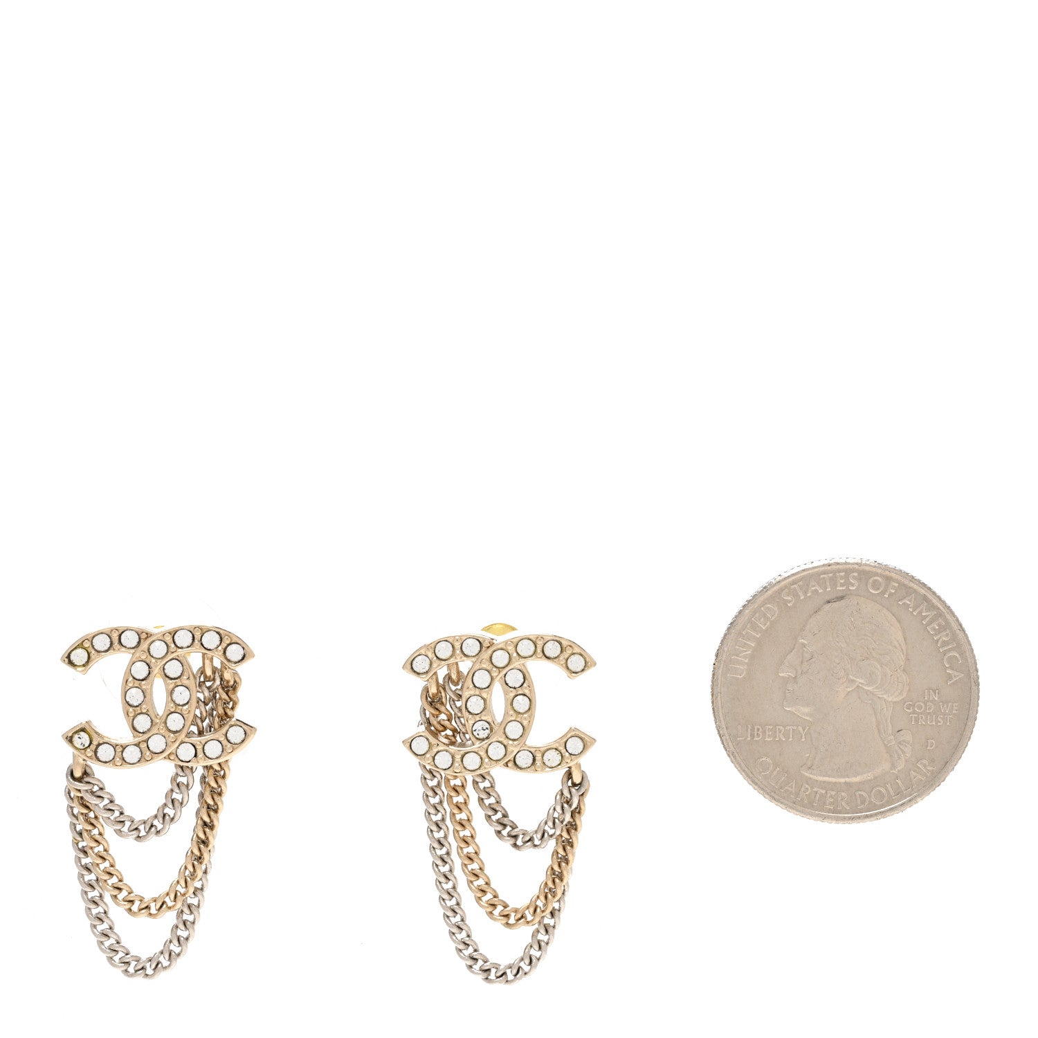 Chanel Crystal Chain CC Earrings Gold 2 of 4