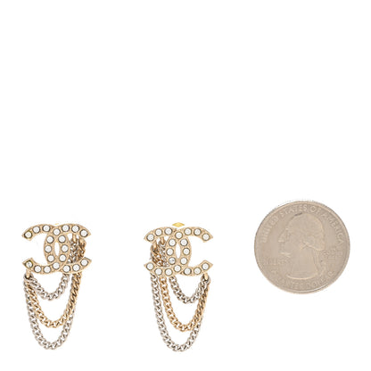 Chanel Crystal Chain CC Earrings Gold 2 of 4
