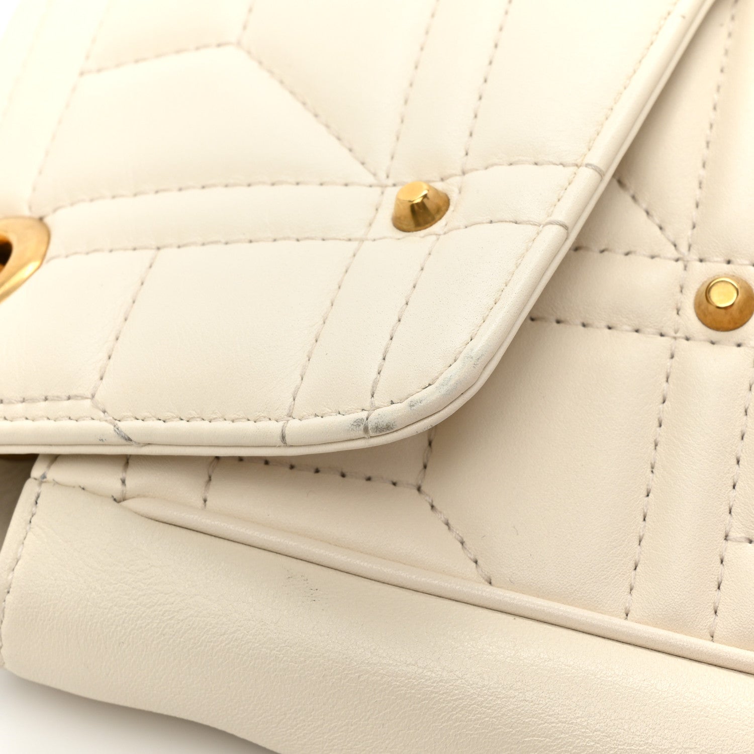 Gucci Calfskin Matelasse Studded Medium GG Marmont Shoulder Bag White 14 of 19