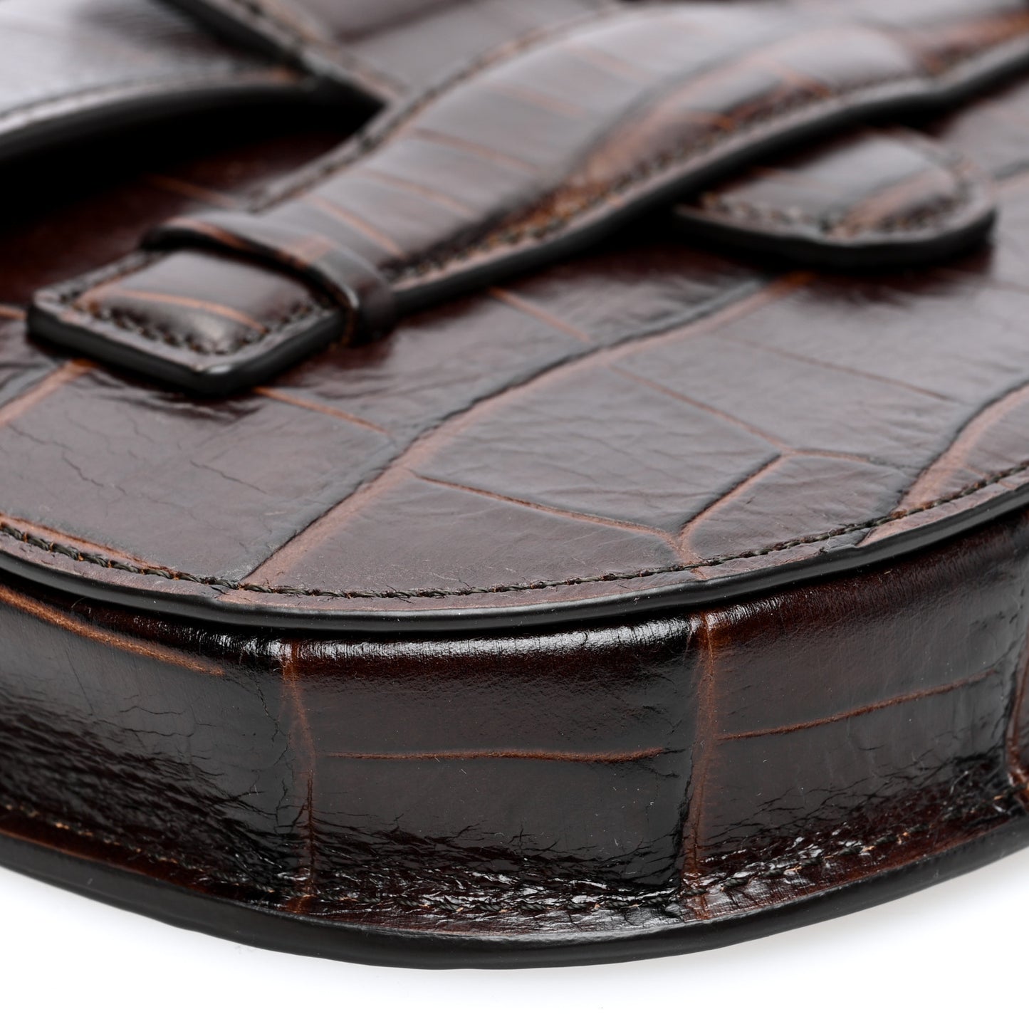 Crocodile Embossed Calfskin Mini Symmetrical Bag Brown