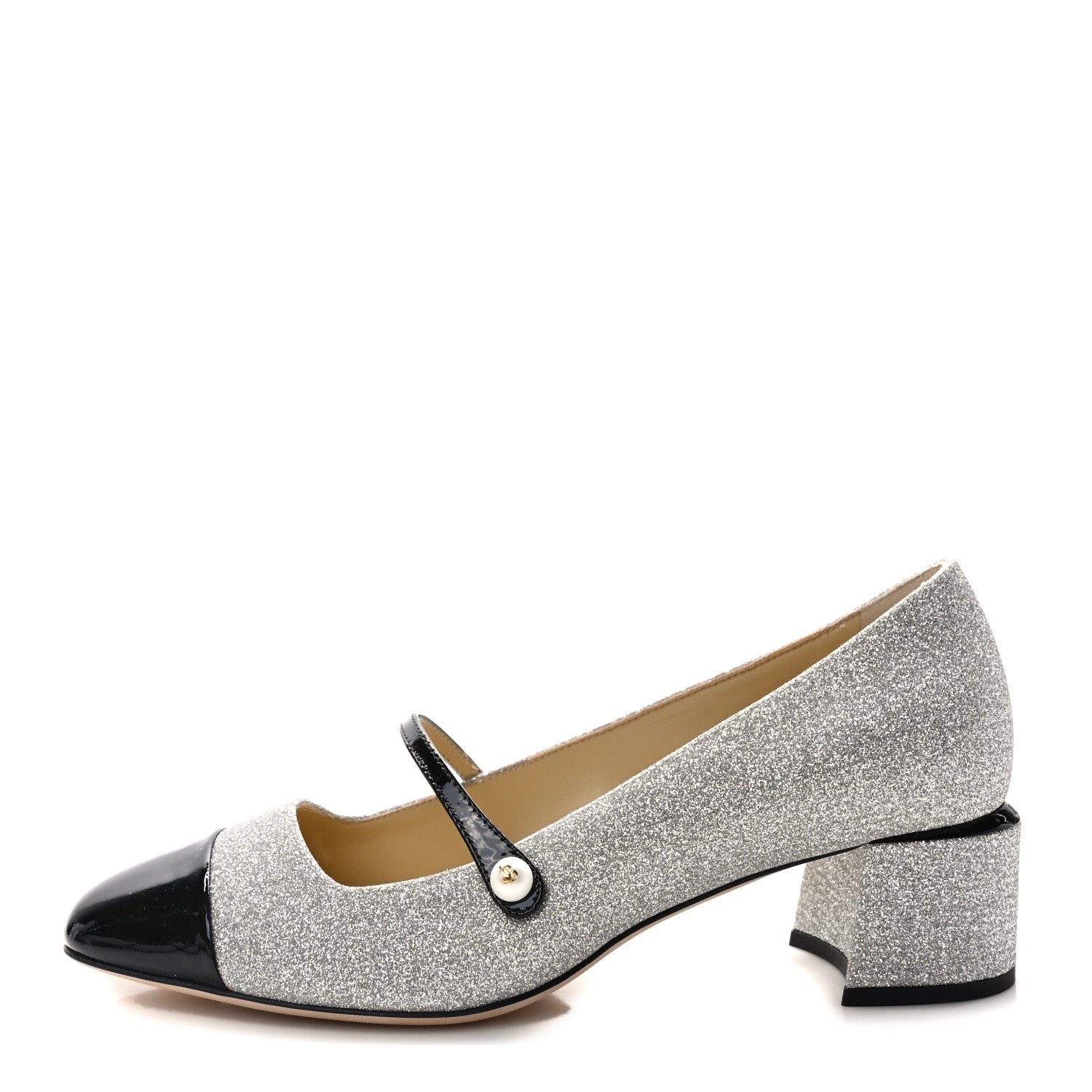 Jimmy Choo Patent Glitter Elisa 45 Mary Jane Flats 37.5 Silver Black 1 of 9