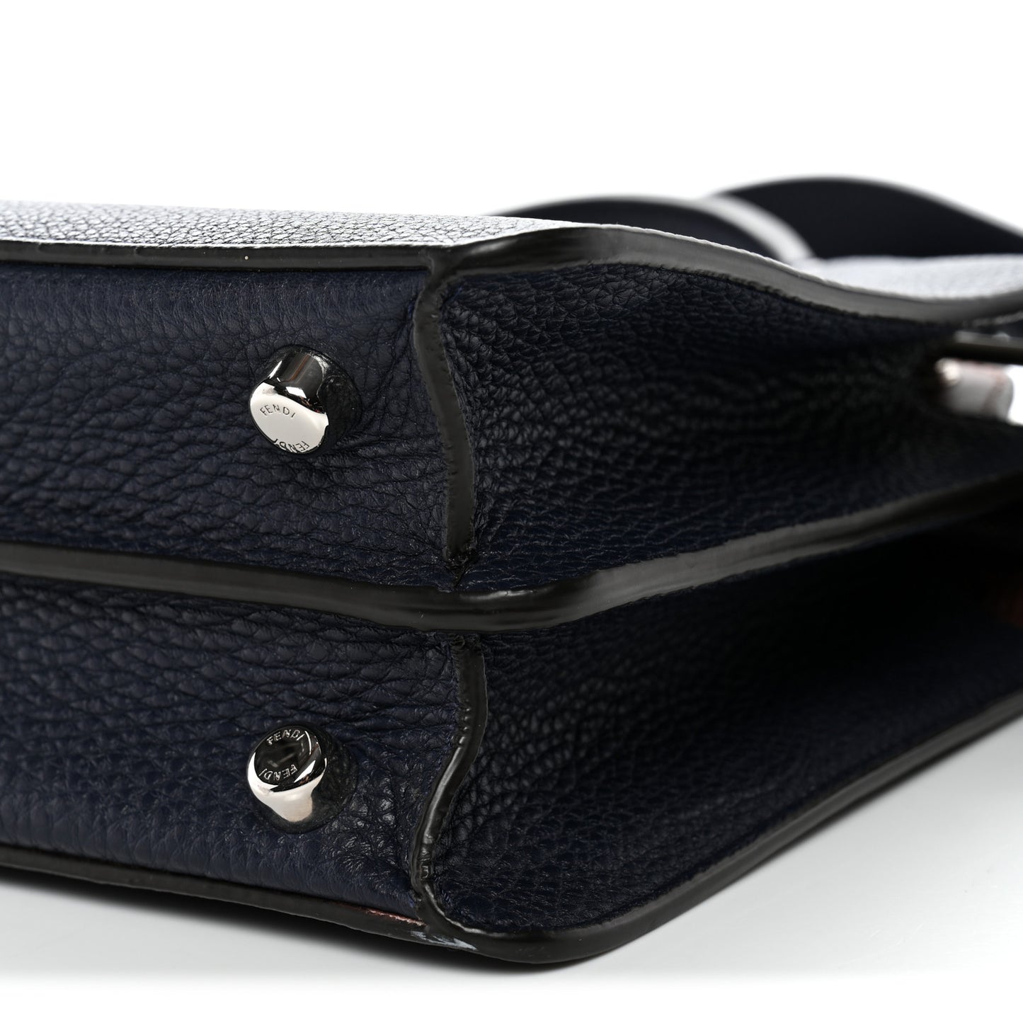 Cuoio Romano Vitello Cover Glazed Fabric Bi-Color FF 1974 Mini Peekaboo I SEE U Satchel Blue Dark Brown Tobacco Moro