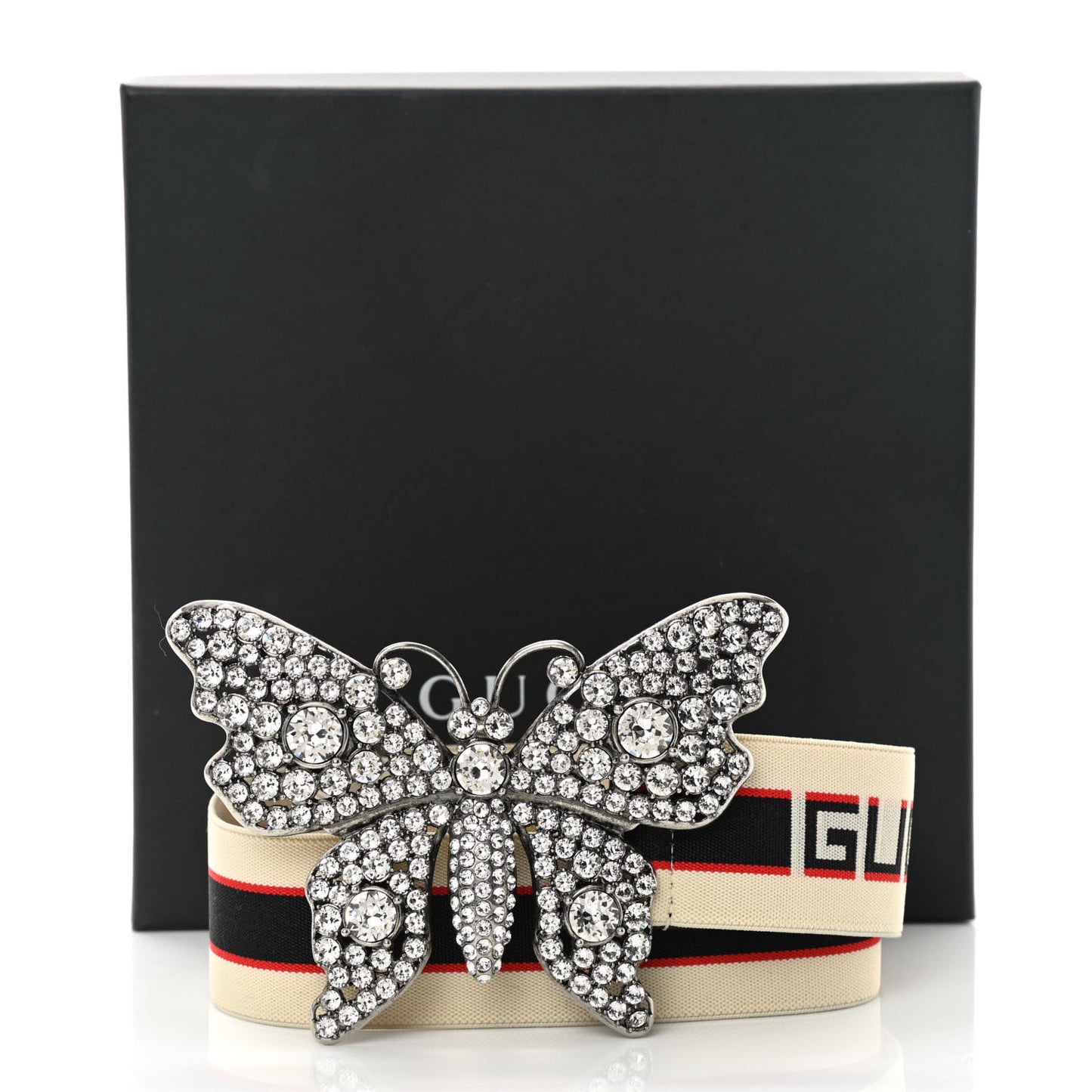 Jacquard Crystal Stripe Butterfly Belt 95 38 White