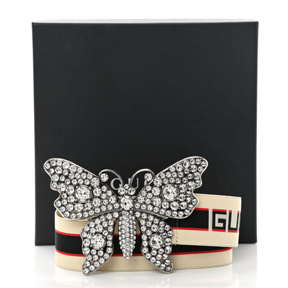 Gucci Jacquard Crystal Stripe Butterfly Belt 95 38 White 4 of 4