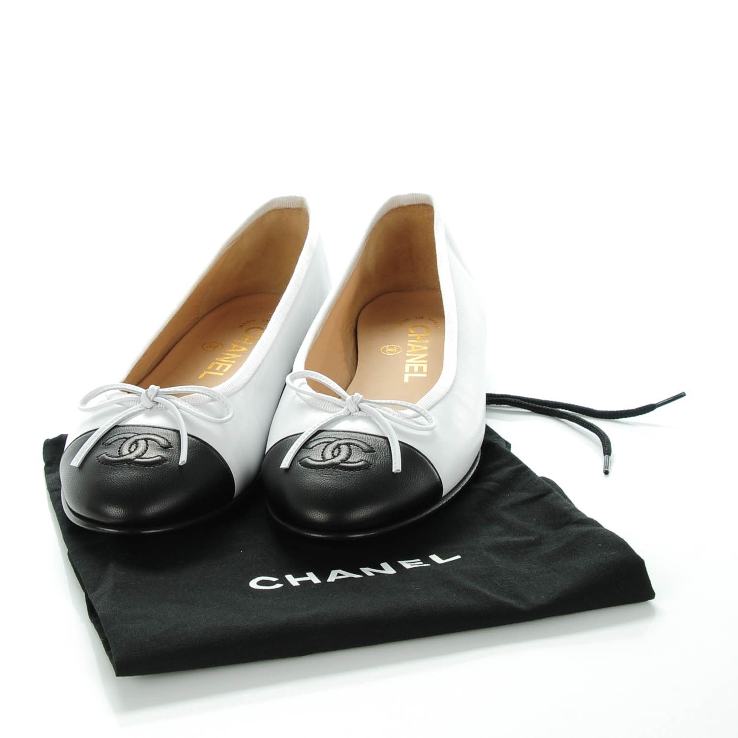 Chanel Lambskin Cap Toe CC Ballerina Flats 37 White Black 5 of 8