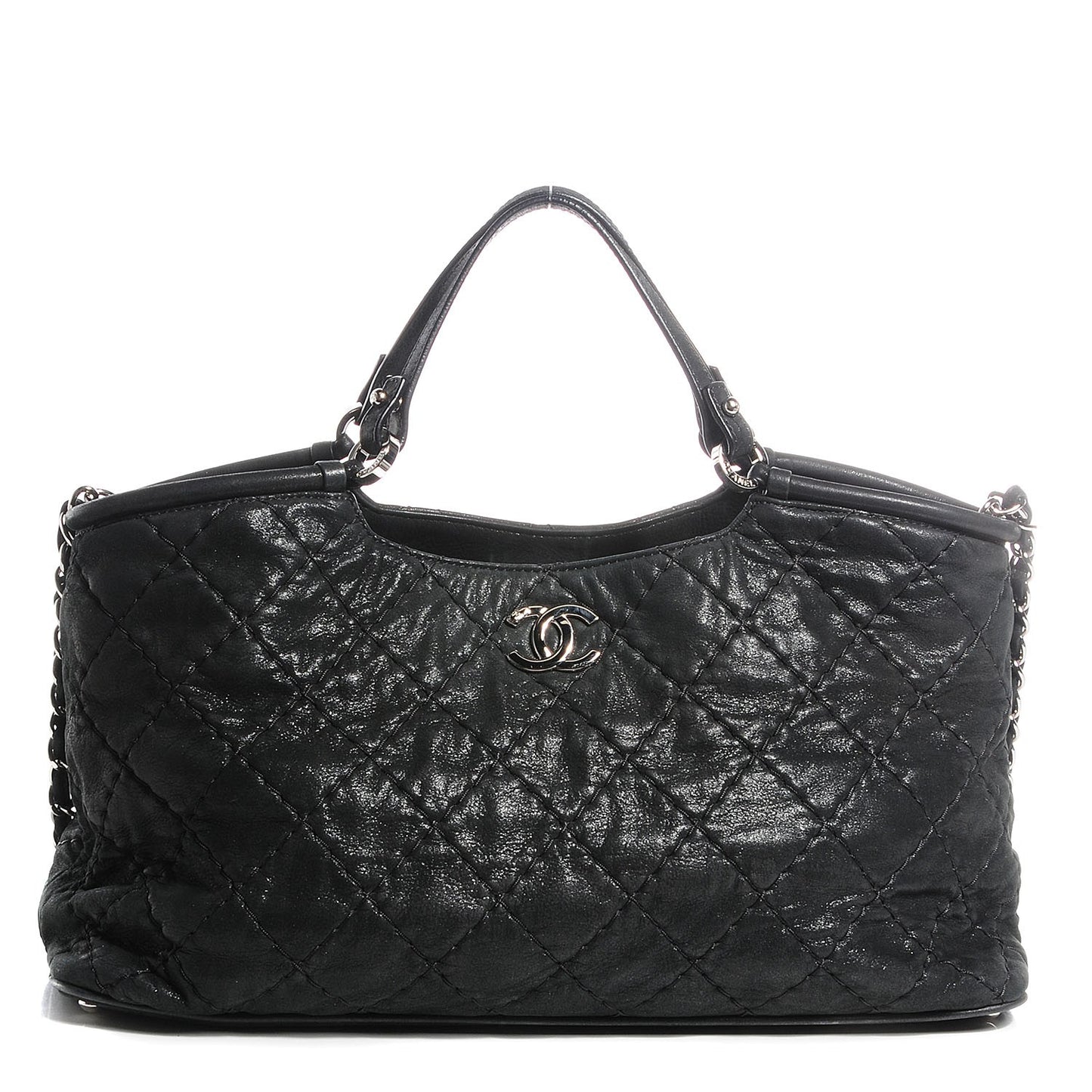 Iridescent Calfskin Small Sea Hit Tote Black