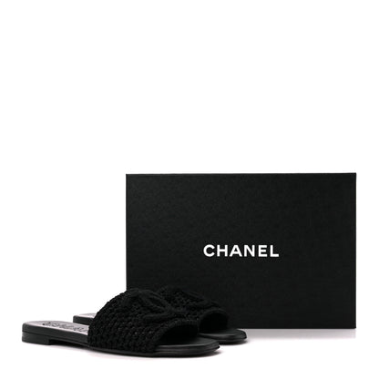 Chanel Crochet CC Mules Sandals 37 Black 2 of 9