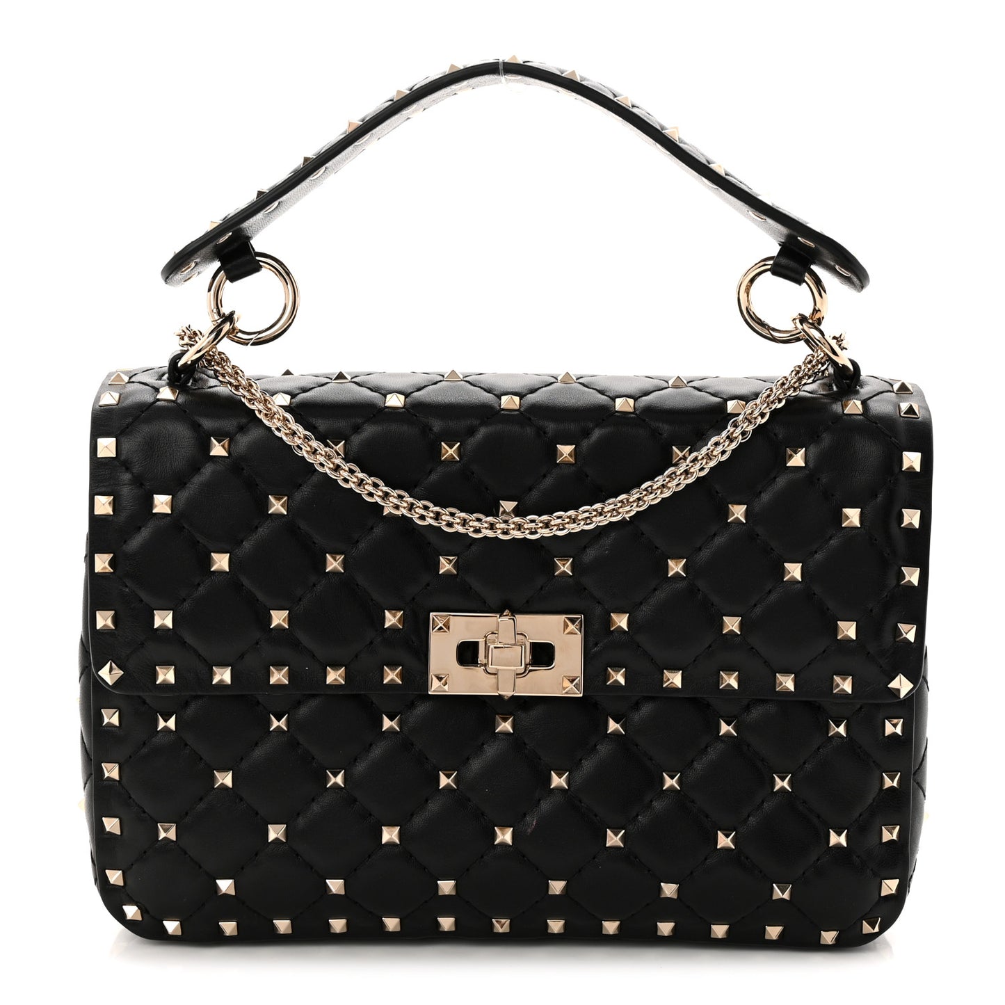 Nappa Medium Rockstud Spike Shoulder Bag Black