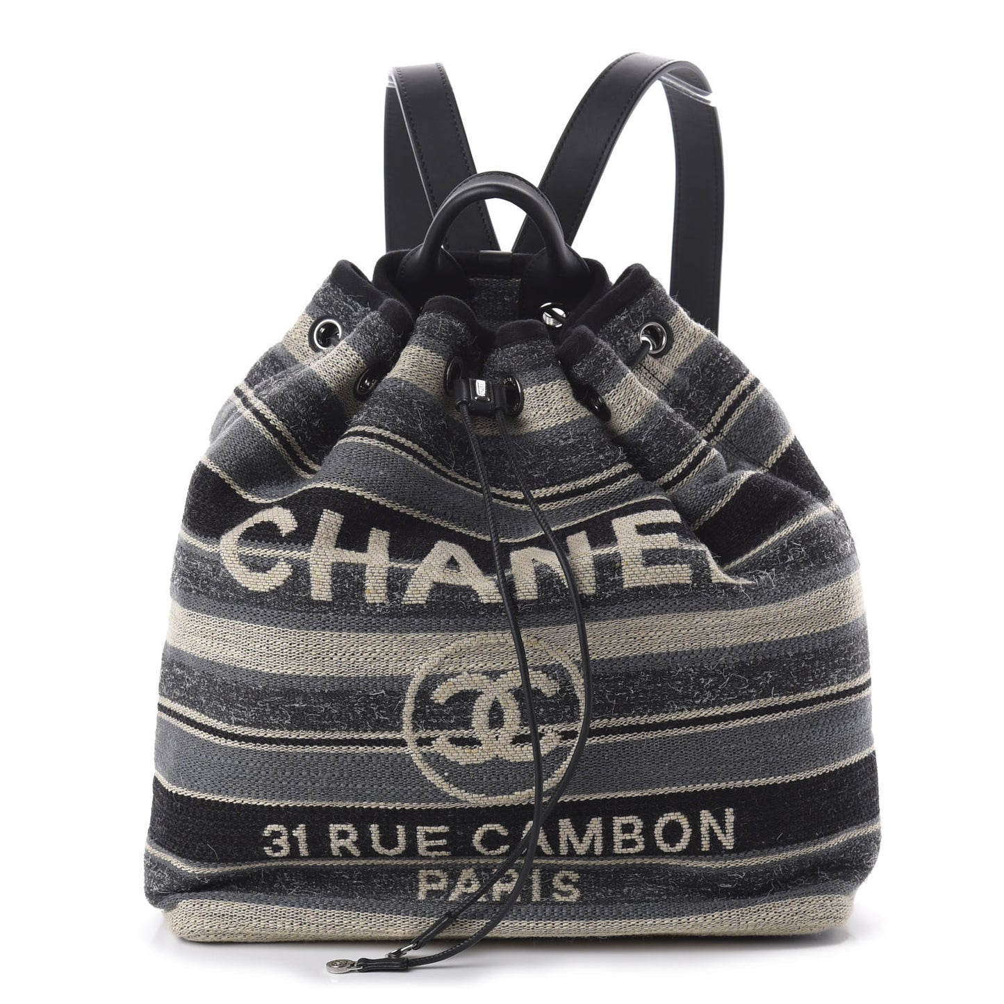 Striped Canvas Large Deauville Backpack Gray Black