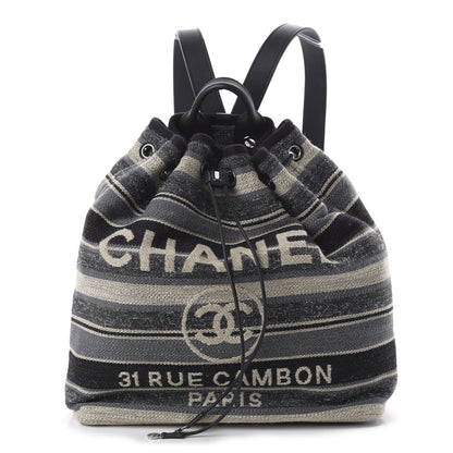 Chanel Striped Canvas Large Deauville Backpack Gray Black 1 of 10