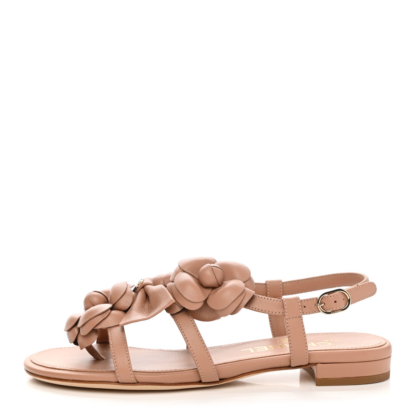 Lambskin Camellia Thong Sandals 35 Beige