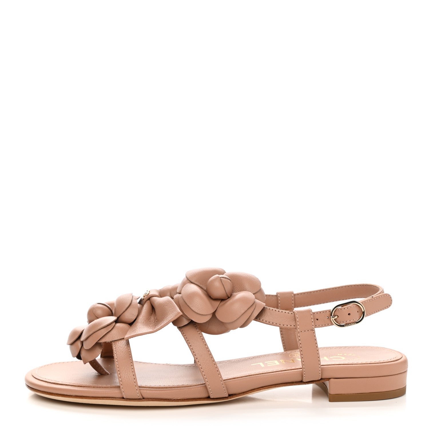Chanel Lambskin Camellia Thong Sandals 35 Beige 1 of 10