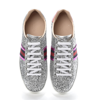 Gucci Glitter Web Womens Ace Sneakers 38.5 Silver 5 of 12