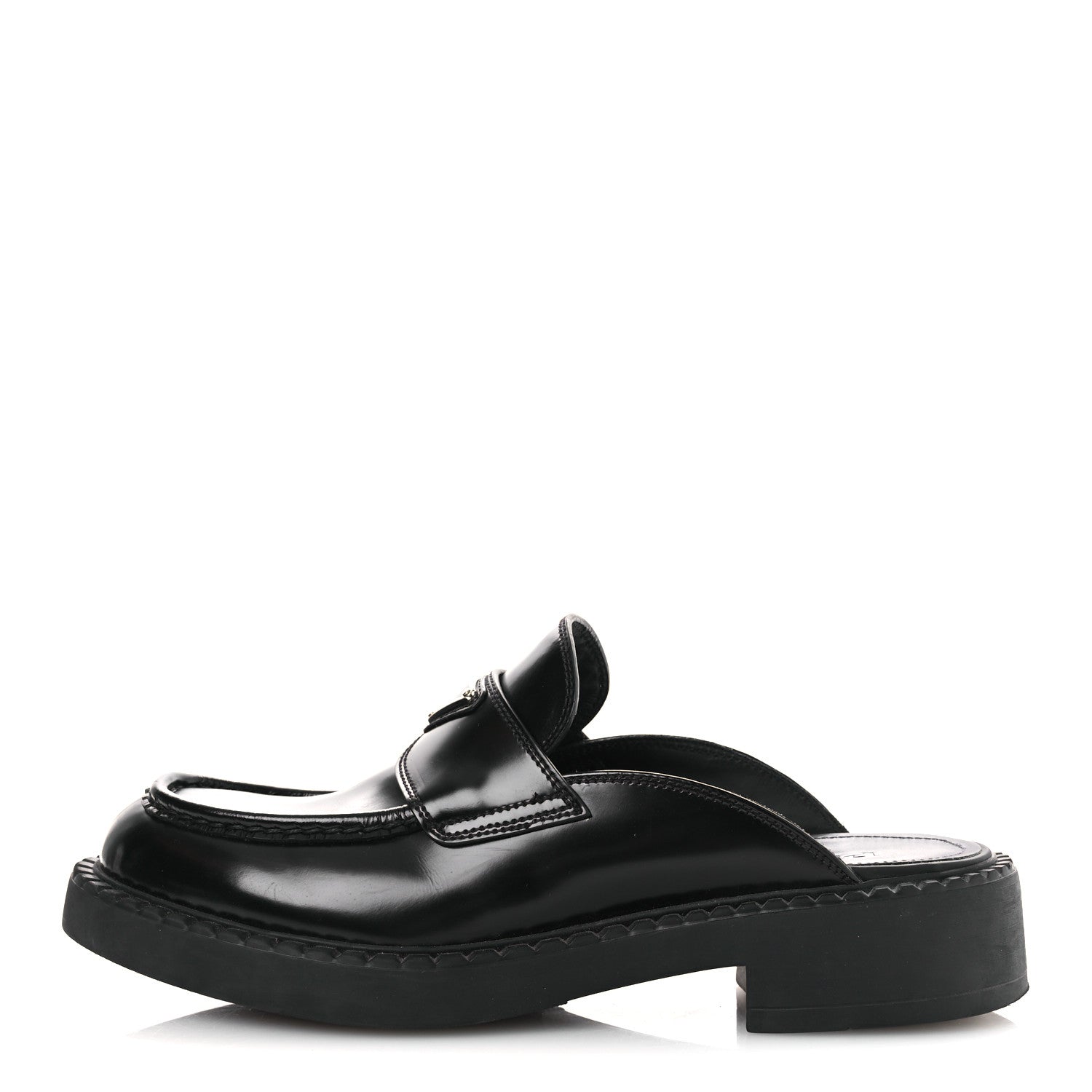 Prada Spazzolato Triangle 40mm Loafer Mules 37 Black 1830744