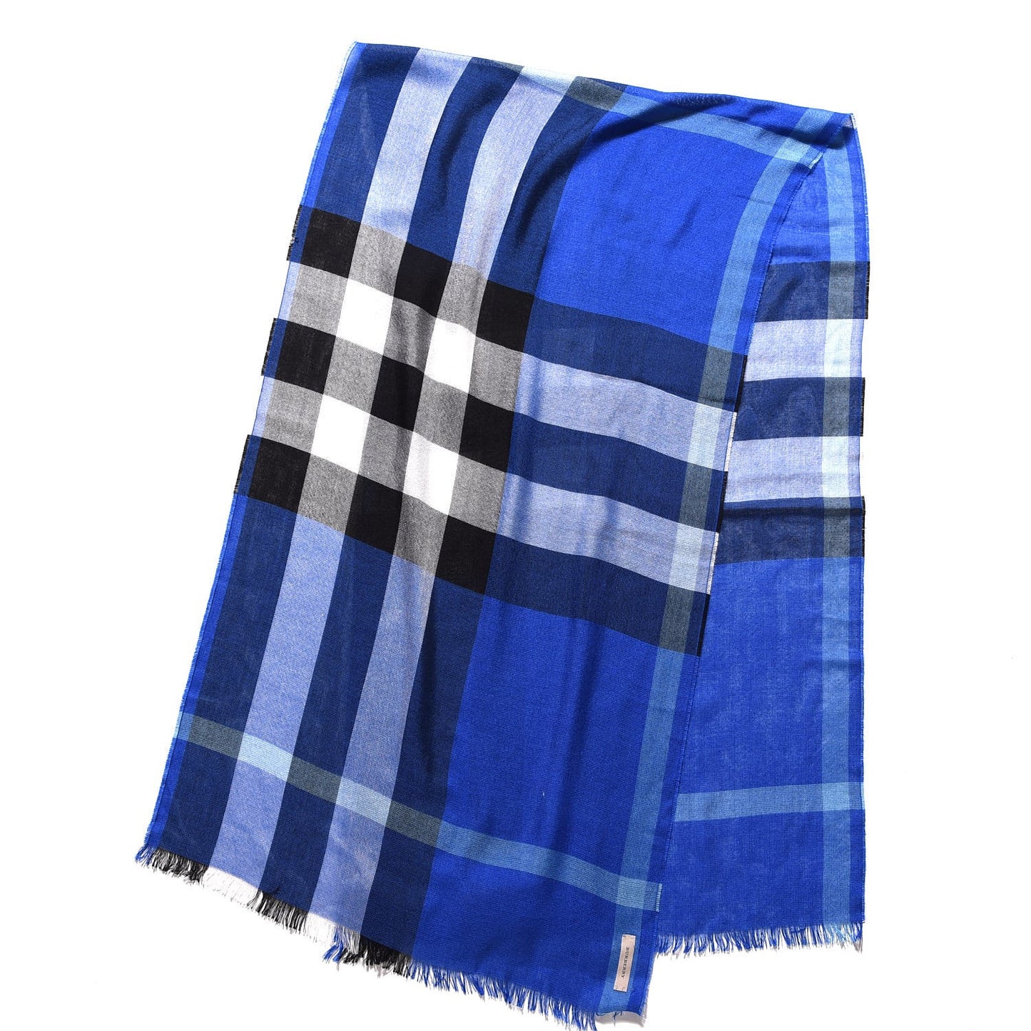 Silk Cashmere Half Mega Check Scarf Cobalt Blue