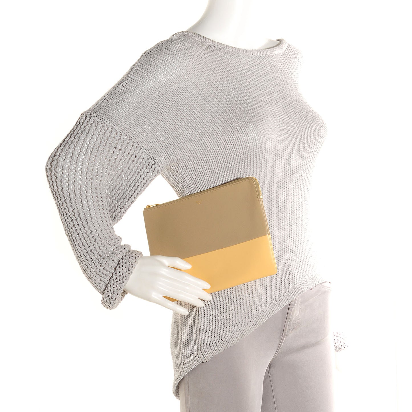 Lambskin Bi-Color Solo Clutch Pouch Beige Butter