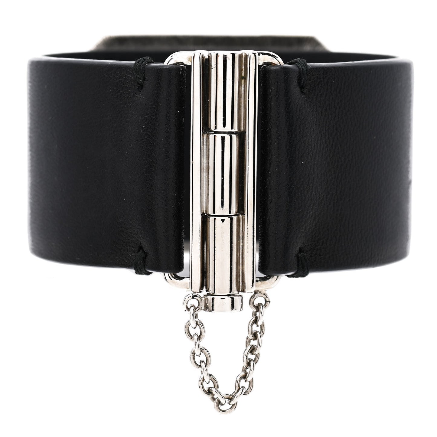 Calfskin Crystal CC Cuff Bracelet S Black