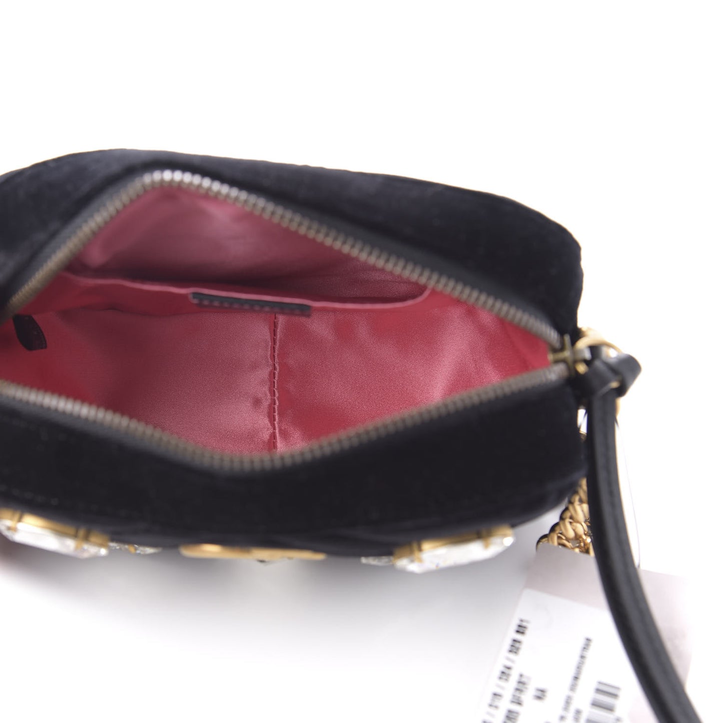 Velvet Matelasse Marquise Crystals Mini GG Marmont Chain Shoulder Bag Black