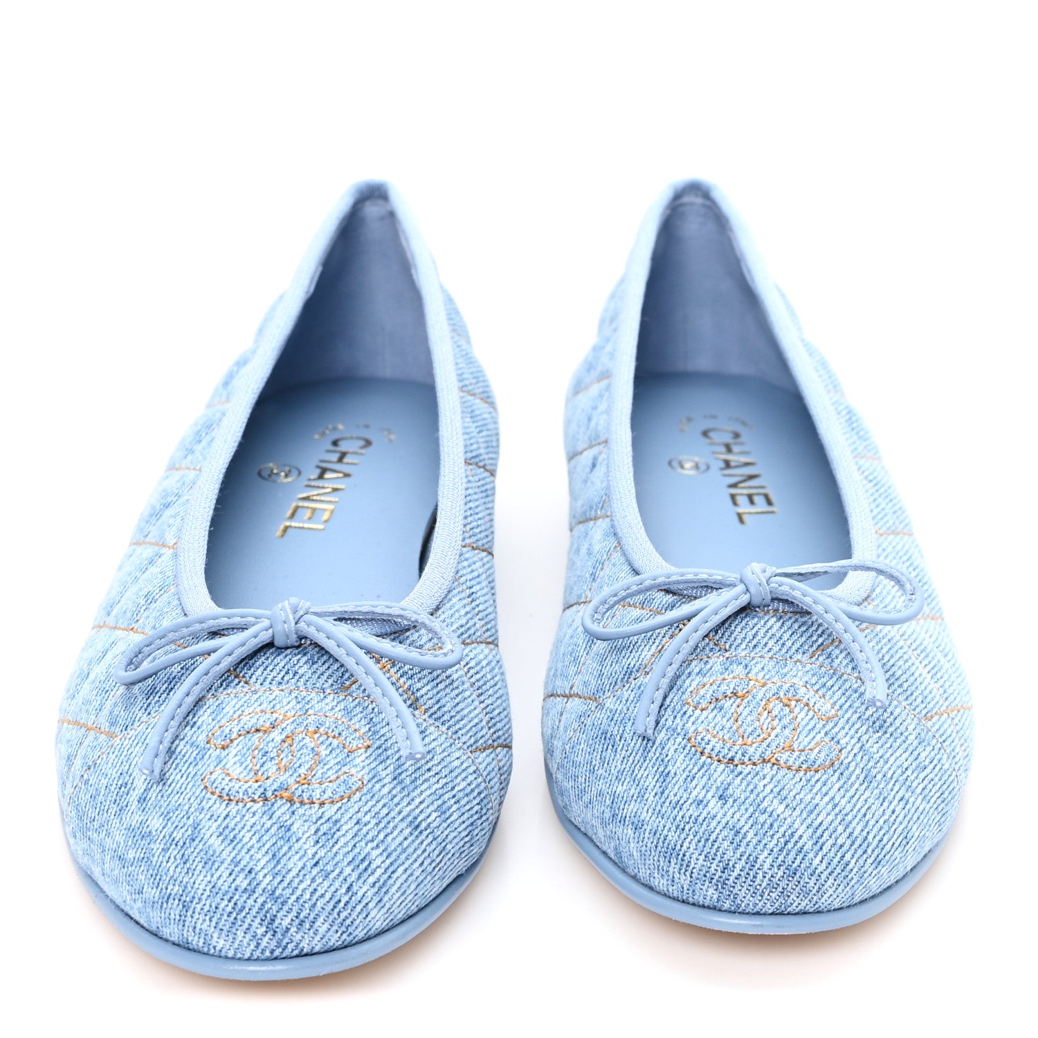 Chanel Denim Quilted Cap Toe CC Ballerina Flats 39 Light Blue 3 of 10