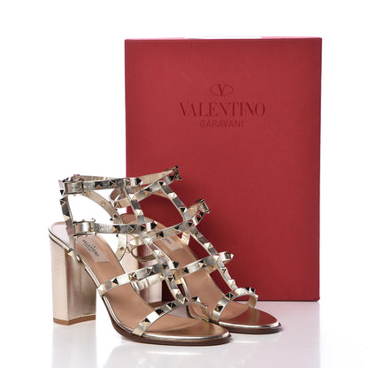 Valentino Garavani Metallic Calfskin Rockstud 90mm City Sandals 39.5 Platino 8 of 8