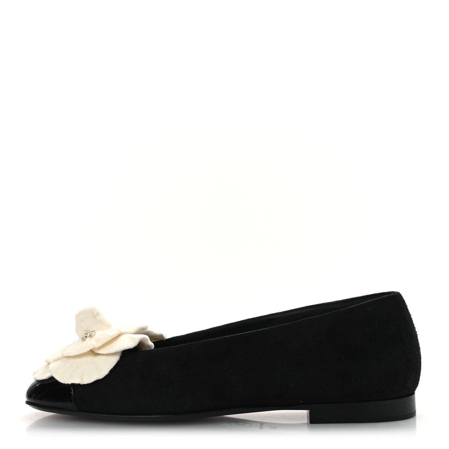 Suede Patent Cap Toe Camellia Ballerina Flats 36.5 Black White