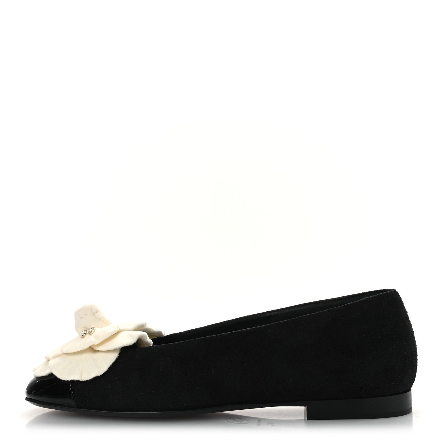 Chanel Suede Patent Cap Toe Camellia Ballerina Flats 36.5 Black White 1 of 10