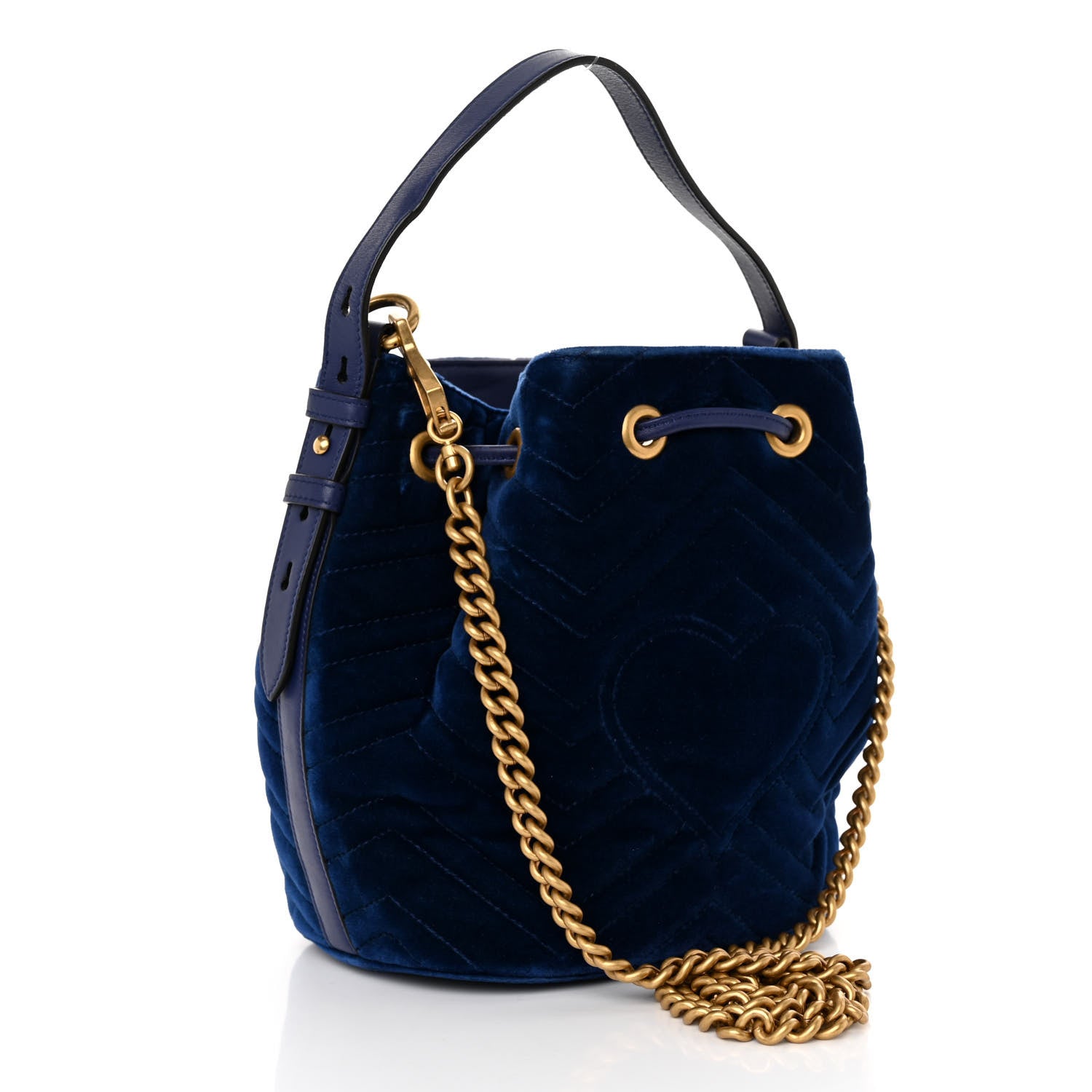 Gucci Velvet Matelasse GG Marmont Bucket Bag Cobalt Blue 3 of 9