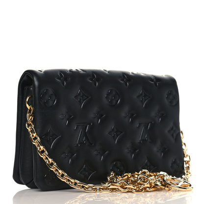 Louis Vuitton Lambskin Embossed Monogram Pochette Coussin Black 3 of 8