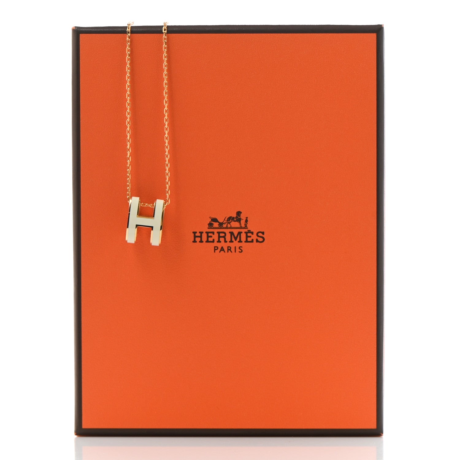 Hermes Lacquered Gold Pop H Pendant Necklace White 7 of 7