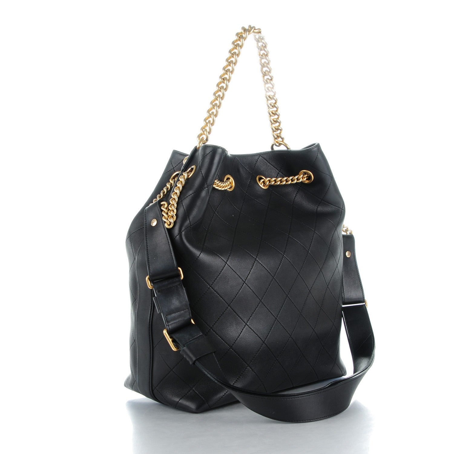 Chanel Calfskin Quilted Small On My Shoulder Drawstring Bag Black 3 of 8