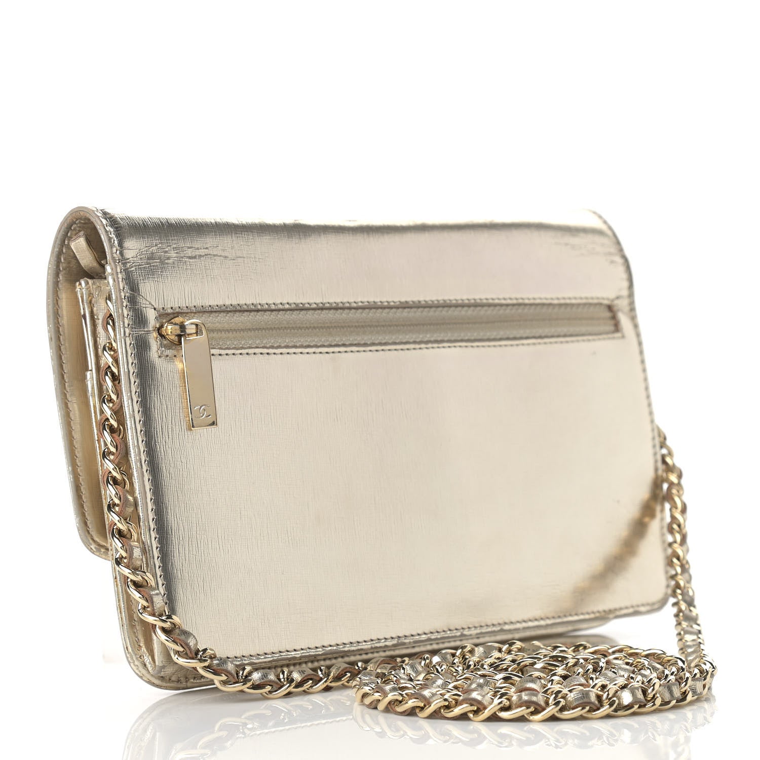 Chanel Metallic Calfskin Timeless Wallet on Chain WOC Argent Clair 3 of 10